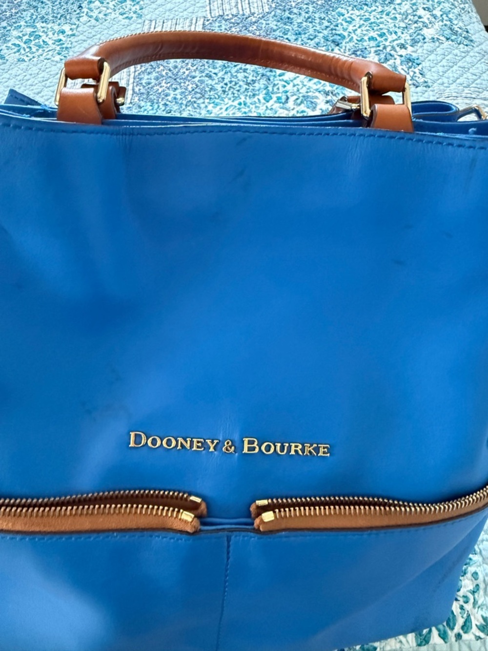 Dooney & Bourke Blue Leather Tote with Brown Trim - Picture 16 of 16